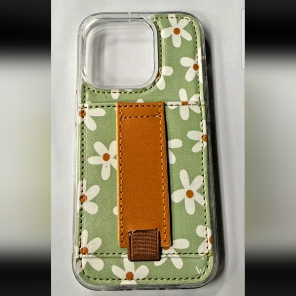 iPhone 11 Pro Case With Card Holder Finger Strap Wallet - Wildflower